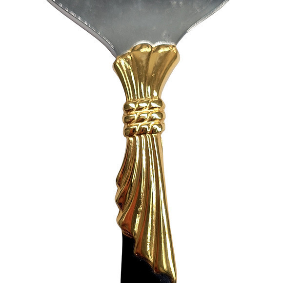 Yamazaki 18/8 Stainless LINDI Black Handle GOLD Accent Vintage Slotted Spoon 1-2 - Picture 4 of 7